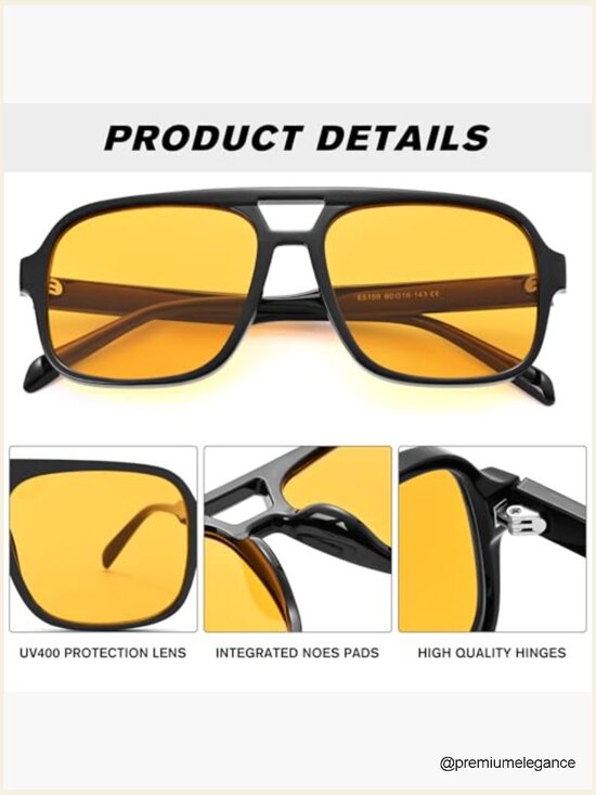 Retro Aviator Sunglasses Oversized Square UV400 Protection Vintage Classic main image 5